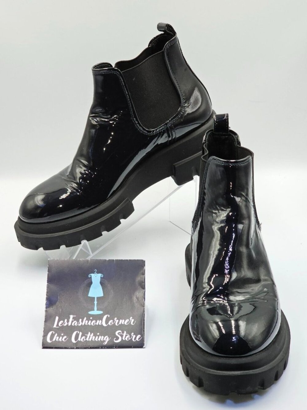 AGL Women's Black Patent Leather Maxine Chelsea Boots Made in Italy Sz 10.5  268